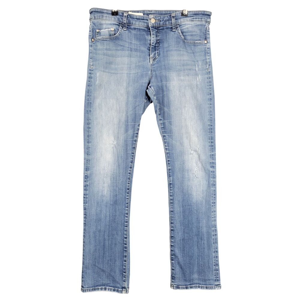 PILCRO Distressed Mid Rise Slim Straight Medium Wash Denim Blue Jeans ~SIZE 32